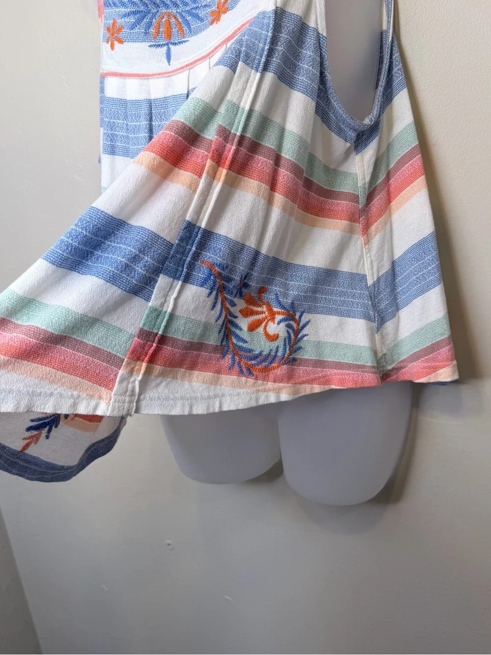 FP | Cotton Multicolor Vintage Striped Floral Embroidery Cropped Swing Tank Top - Picture 8 of 13